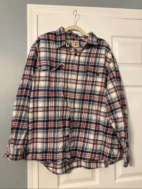 RedHead Men's Plaid Shirt Jacket in White, Red & Blue